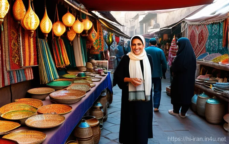이란 여행 시 환전 팁 - Prompt 1: Bustling Iranian Bazaar Bargaining**