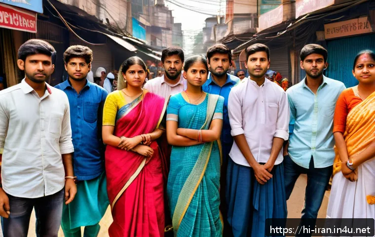 이란 사건과 사고 - A diverse group of young Indian men and women, dressed in modern casual clothing and traditional att...