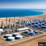Home 23 이란의 천연가스 자원 - A detailed and realistic digital illustration of Iran’s southern gas fields near the Persian Gulf, s...